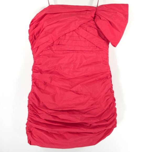 NWT ZARA Strawberry Red Ruched SEXY Mini Dress w/Bow 3673/180 BLOGGERS FAV Sz M - Picture 4 of 12
